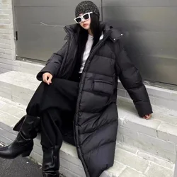 Long Women Jacket Hooded Coats Down Thick Windproof Warm Down Jackets Fashion Loose Outerwear Simple Puffer Winter Coat Female