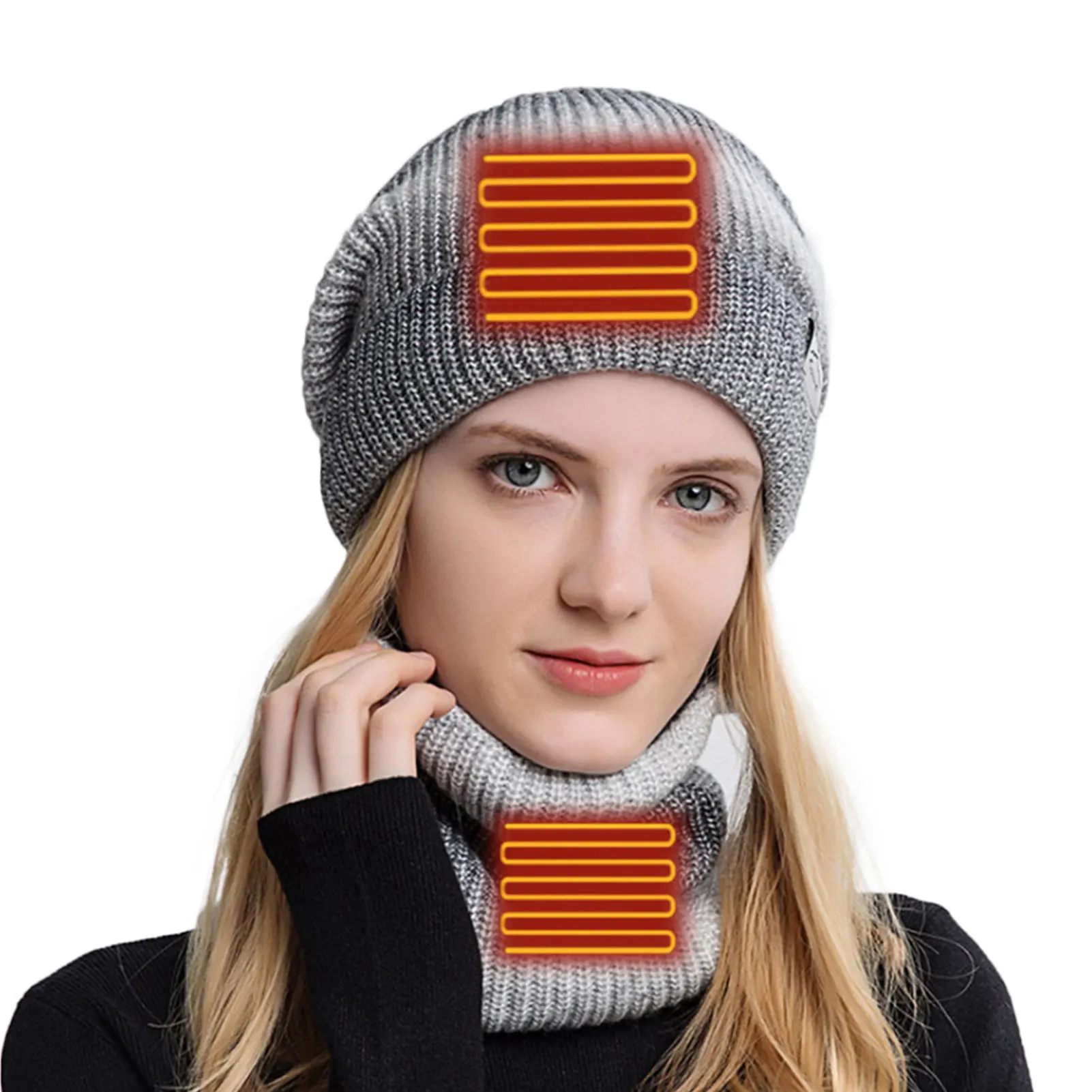 USB Electric Heating Beanie Hat and Neck Warmer USB Rechargeable Lightweight Headcovers with Scarf for Running Skiing Cycling