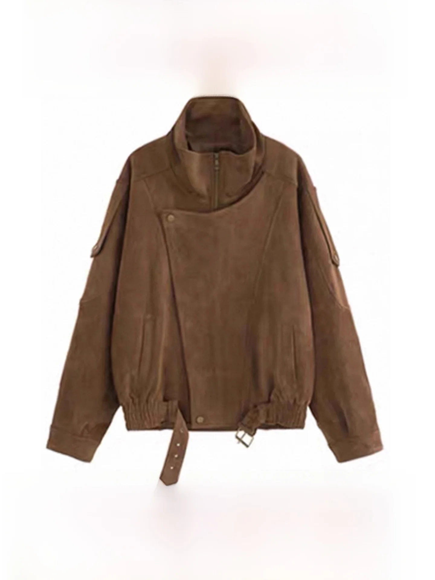 Jaqueta de Couro Premium em Suede para Mulheres, Cor Cé, Estilo Novo para Primavera e Outono, Jaqueta de Trabalho em Couro,...