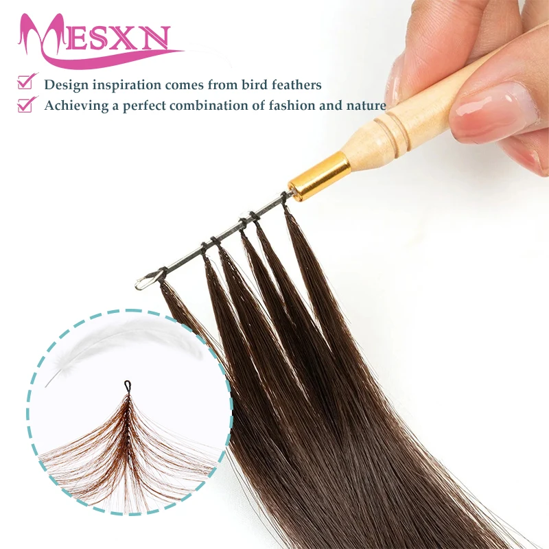 MESXN-extensiones de cabello con plumas, Cabello 100% humano Real, Natural, cómodo e Invisible, tejido a mano, marrón y Rubio, 613