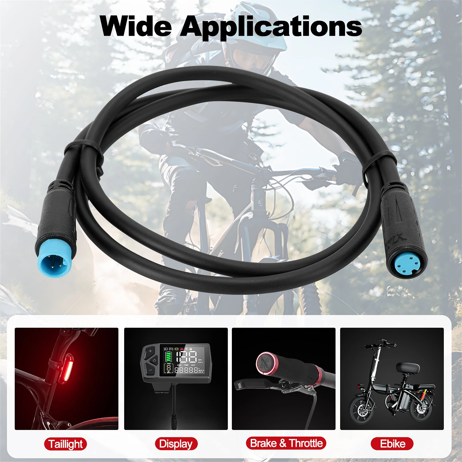Ebike 4Pins Waterproof Extension Cables for Bafang Display, Female/Male Optional Type