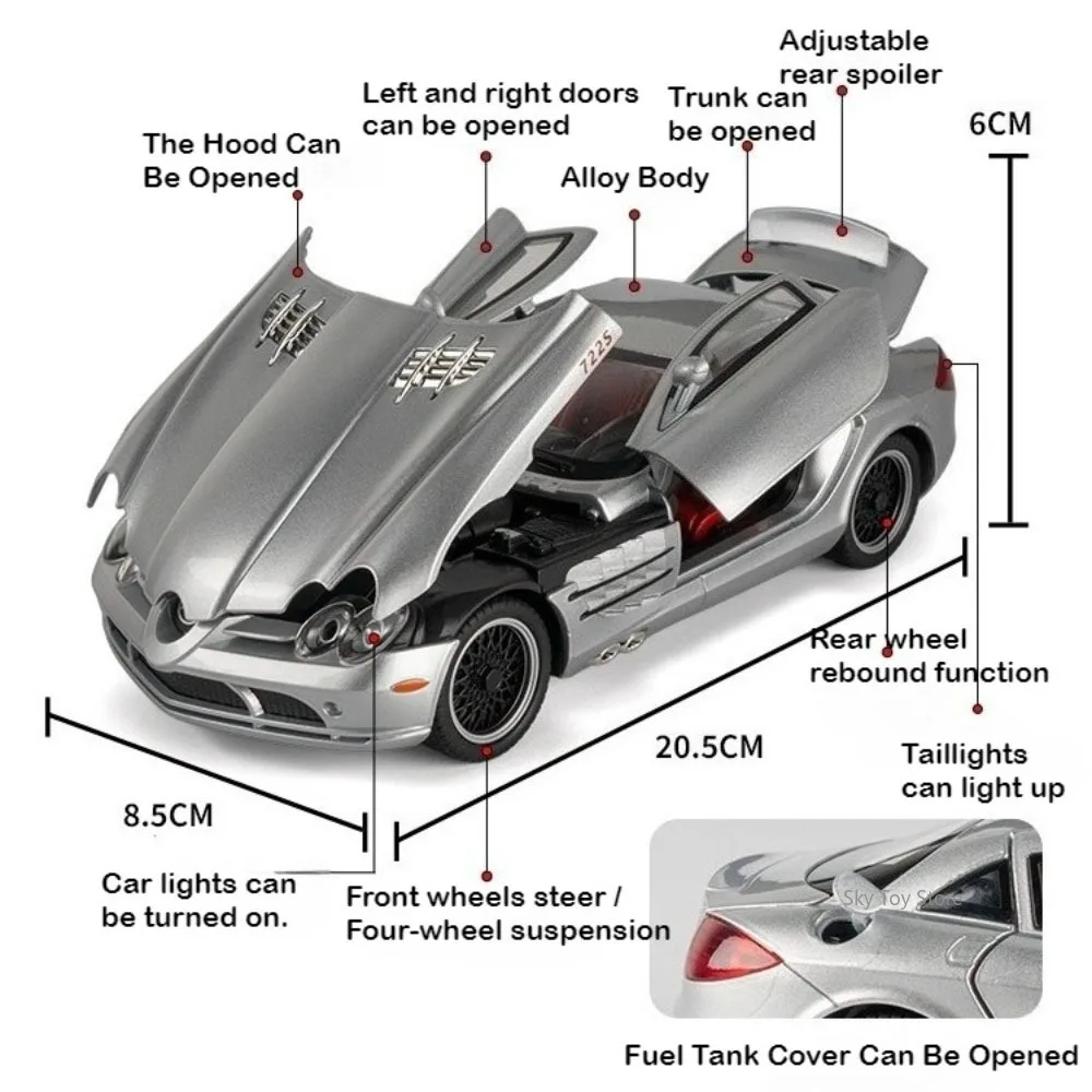 1:24 SLR 722S Vision GT modelo de coche aleación Diecast juguetes rueda delantera dirección sonido luz tirar hacia atrás coches en miniatura adornos de moda