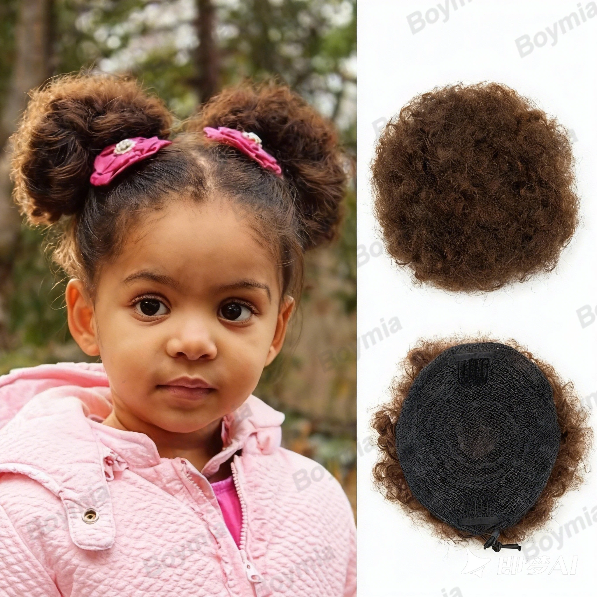 BOYMIA 100% Remy Human Hair Small Drawstring Ponytail For Little Girls Curly Hairpiece Natural Soft And Durable For Repeated Use