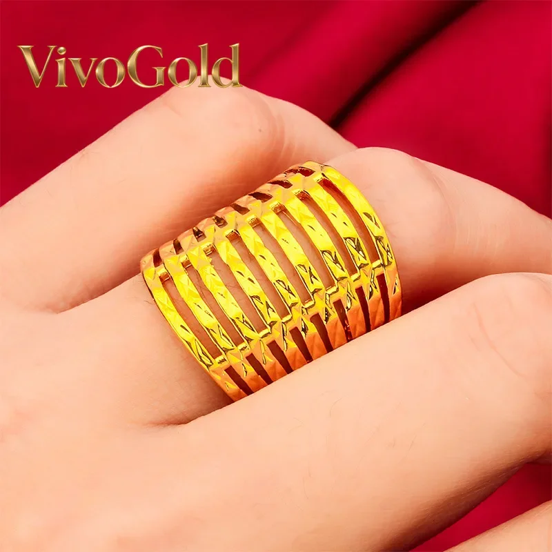 

VivoGold 24K Gold Oversized Open Ring | AU999 Pure Gold, 3D geometric design, wide band for a bold everyday statement