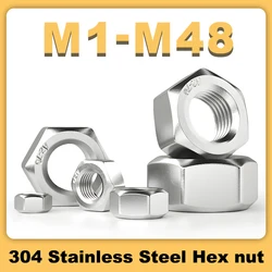 M1 M2 M3 M4 M5 M6 M8 M10-M48 Stainless Steel Hex Nuts DIN934 304 SS Hexagon Nut Metric Threaded Hexagonal Metal Fasteners Nuts