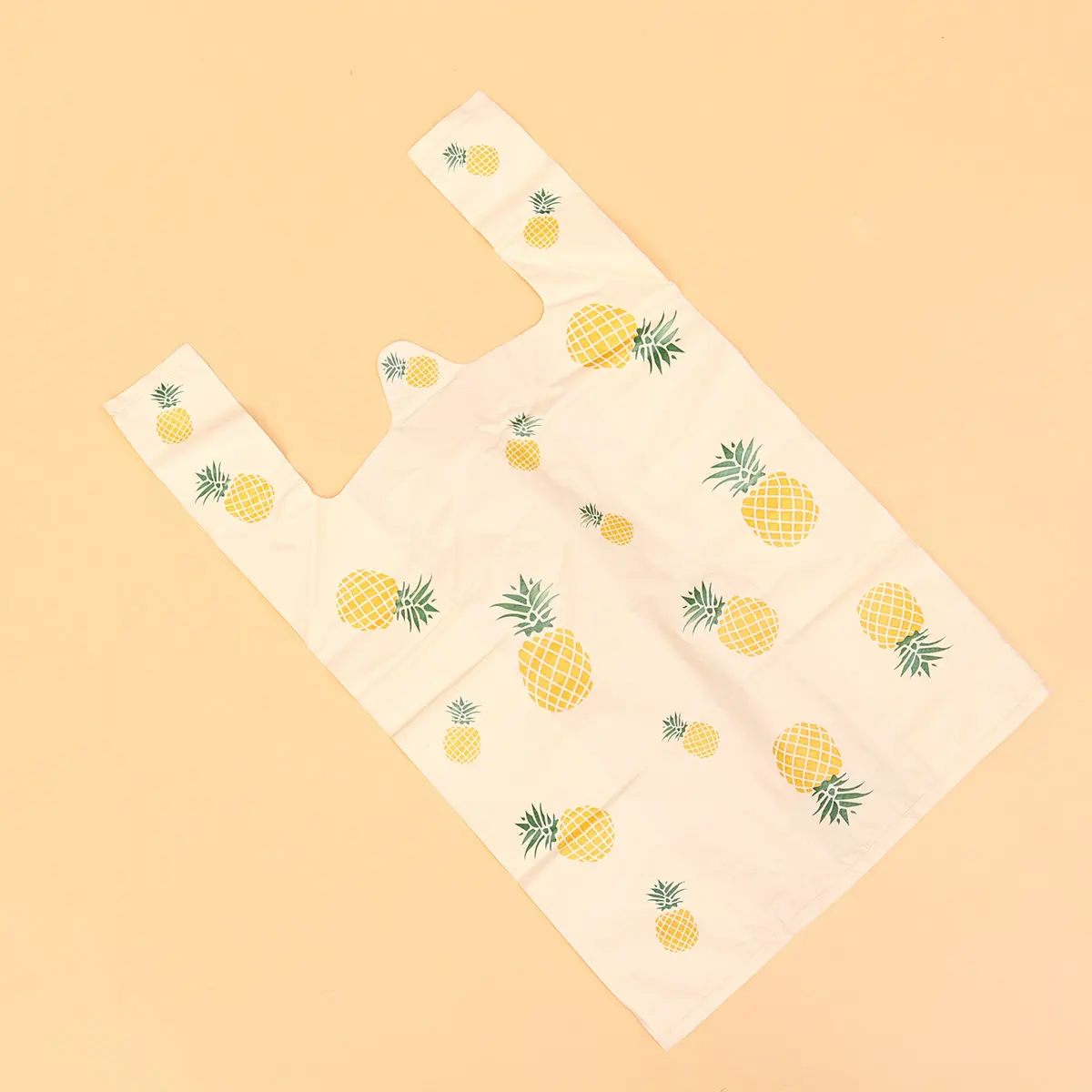 50Pcs Eco Friendly Reusable Reusable Shopping Bag For Fruit Storage Family Pineapple Pattern Sturdy Handle Large
