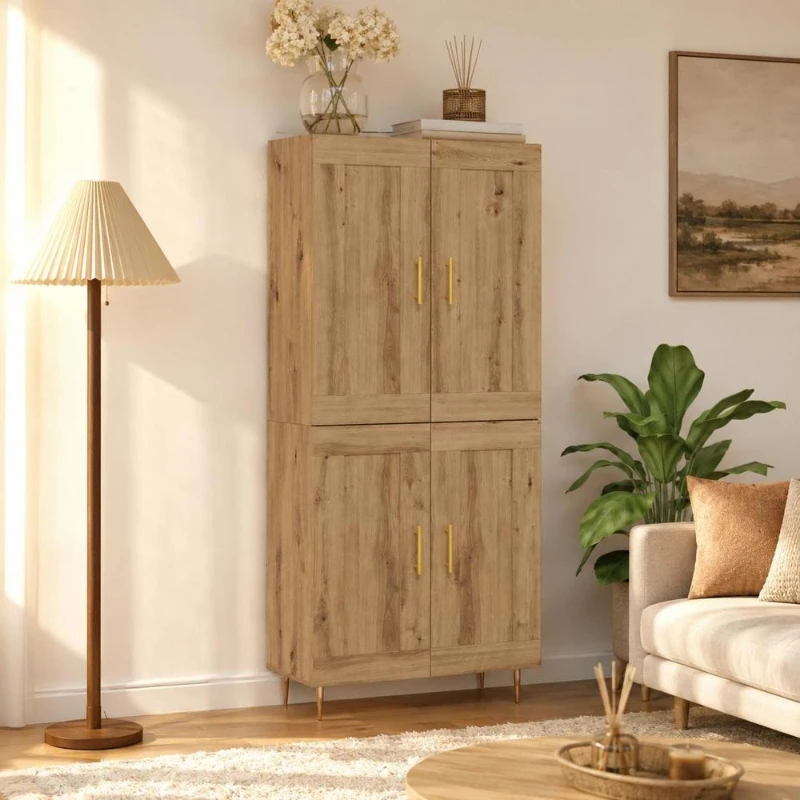 Meuble de Rangement Artisanal en Chêne 69,5 x 34 x 180 cm, Armoire Haute de Rangement en Bois avec Grand Espace de Rangement, Colonne de Rangement Moderne pour Salon, Chambre, Cuisine, Bureau, Design Élégant, Gain de Place pour l'Organisation de la Maison
