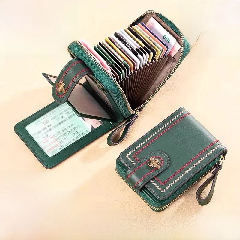 premium-leather-women's-wallet-ultra-thin-multi-card-slot-high-capacity-license-card-holder-compact-portable-id-document-case