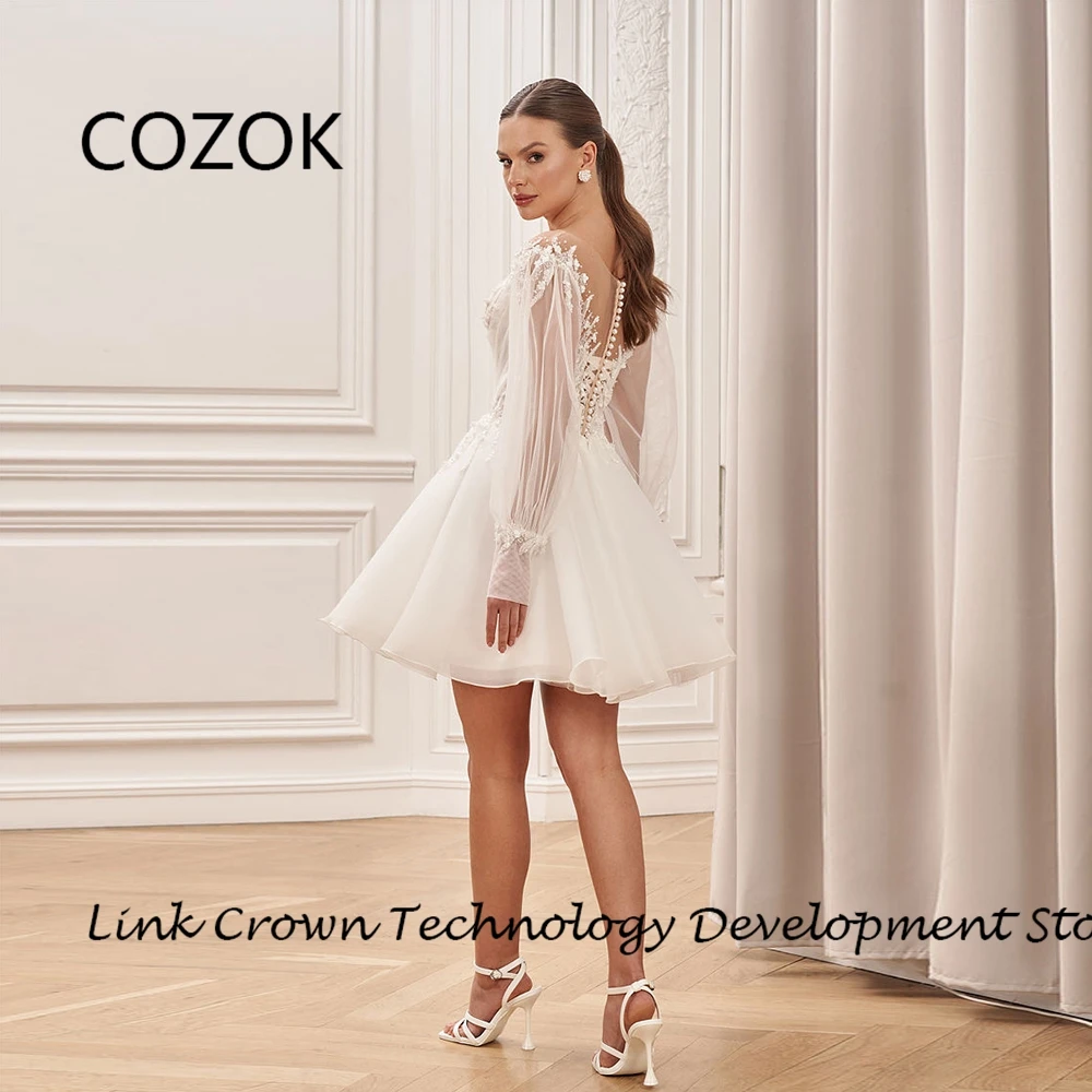 COZOK-Robes de mariée ivoire simples avec dentelle, manches longues, épaules dénudées, une ligne, patients, quoi que ce soit pour la danse de princesse, 2024