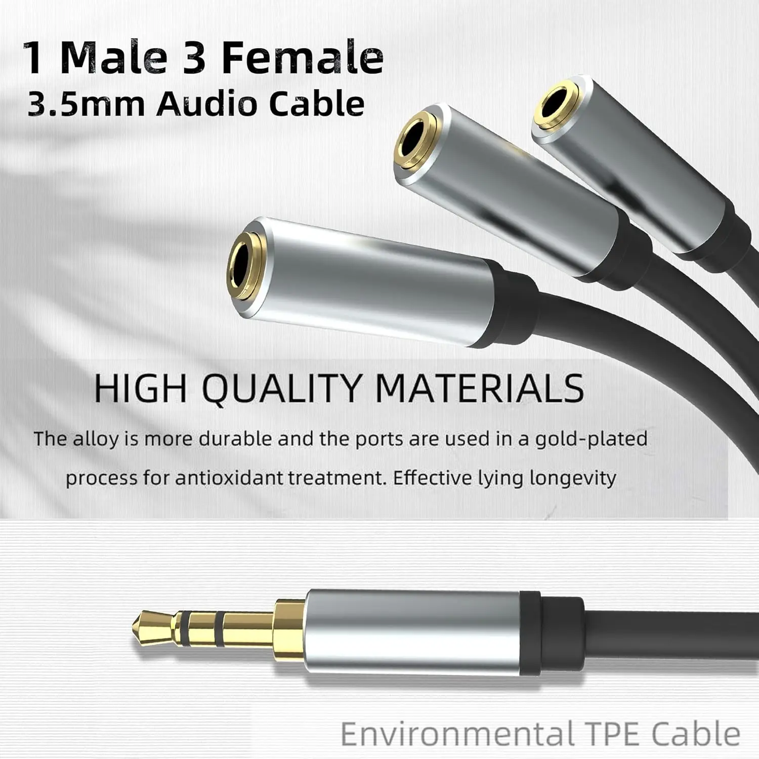 

3.5mm Stereo Audio Splitter Cable, Gold-Plated TRS 1 Maleto3 Female 3-Way Stereo Aux Splitter,Output Stereo Audio Splitter Cable