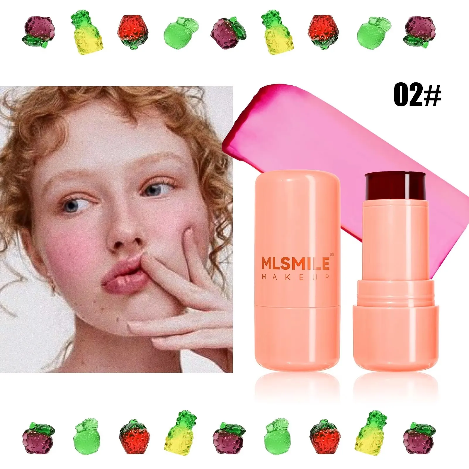 4 kleuren Jelly Lipstick 3-in-1 Multi-Use Blush Stick Hydrateren Fleuren Lippenbalsem Originele Niet-vervagende Markeerstift Blush Make-up.