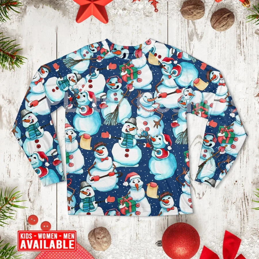 Christmas Happy Snowman Xmas - Pajamas Long Sleeve 3D All Over Printed Family Pajamas Cosplay Clothes