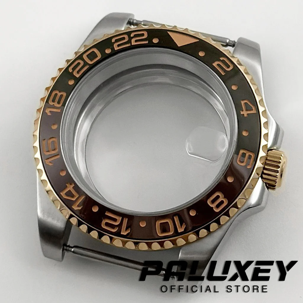 Boîtier de haute qualité plaqué or Rose, verre saphir en acier inoxydable pour mouvement NH34 NH35 NH36 ETA2824, boîtier de montre GMT étanche