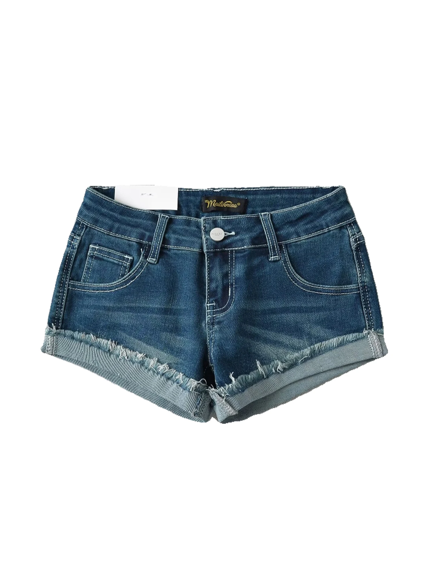 

Женские синие джинсовые шорты трапециевидной формы, мини-ковбойские шорты 2000-х годов, Harajuku, винтажные Y2k с низкой талией, популярные джинсовые микро-короткие брюки, одежда на лето