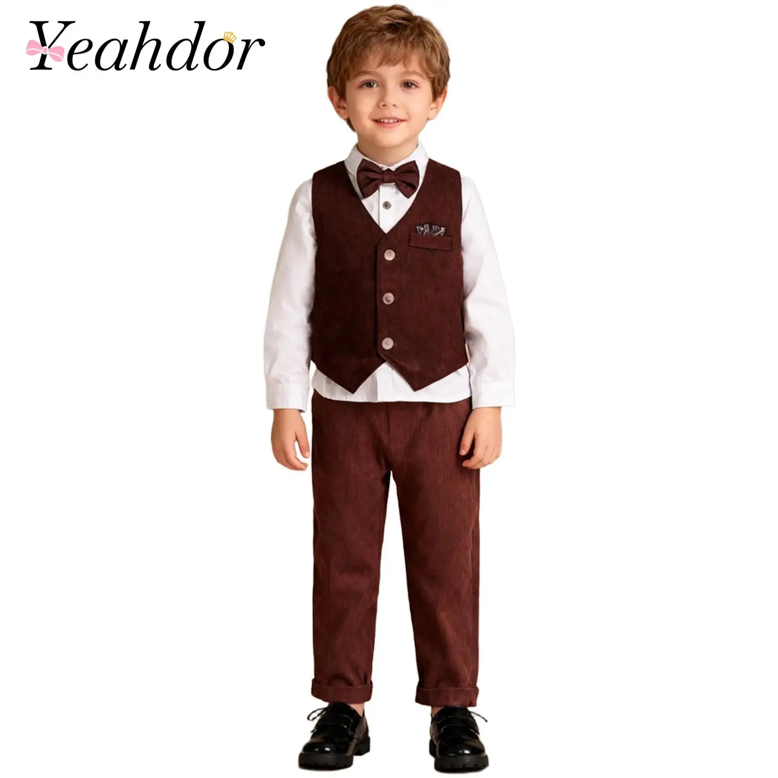 Kids Boys Gentleman Suit Toddler Boy Wedding Suits Shirt Waistcoat Pants 3-piece Set for Birthday Party Christening Outfits