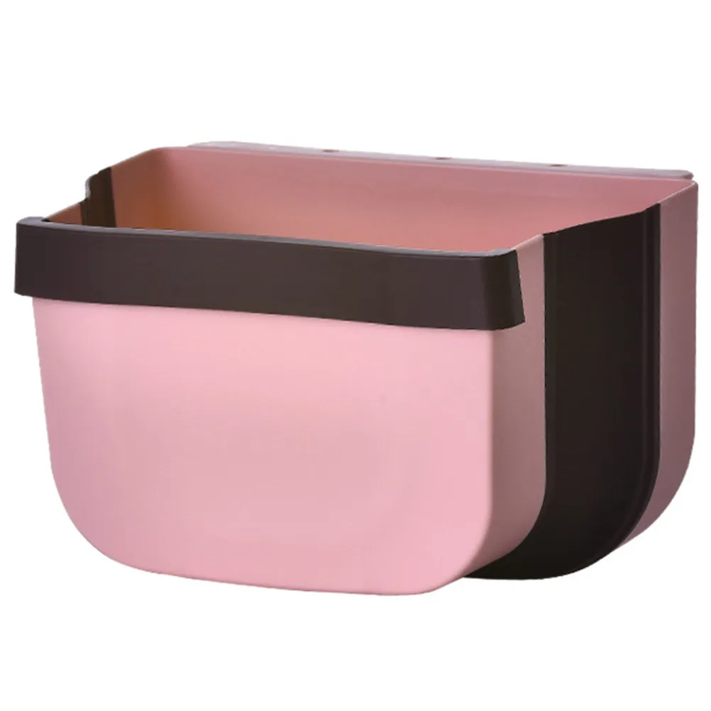 

Pink and Coffee Wall Hanging Trash Can Plastic Kitchen Office Home Storage Container Foldable Basket Simple Cover Concave Convex