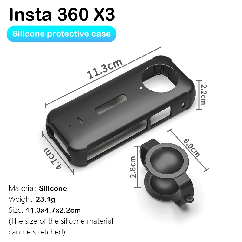 For Insta360 X3 Silicone Case with Lens Cover Cap Lens and Screen Tempered Glass Film Full Protective Soft Silicon Insta 360