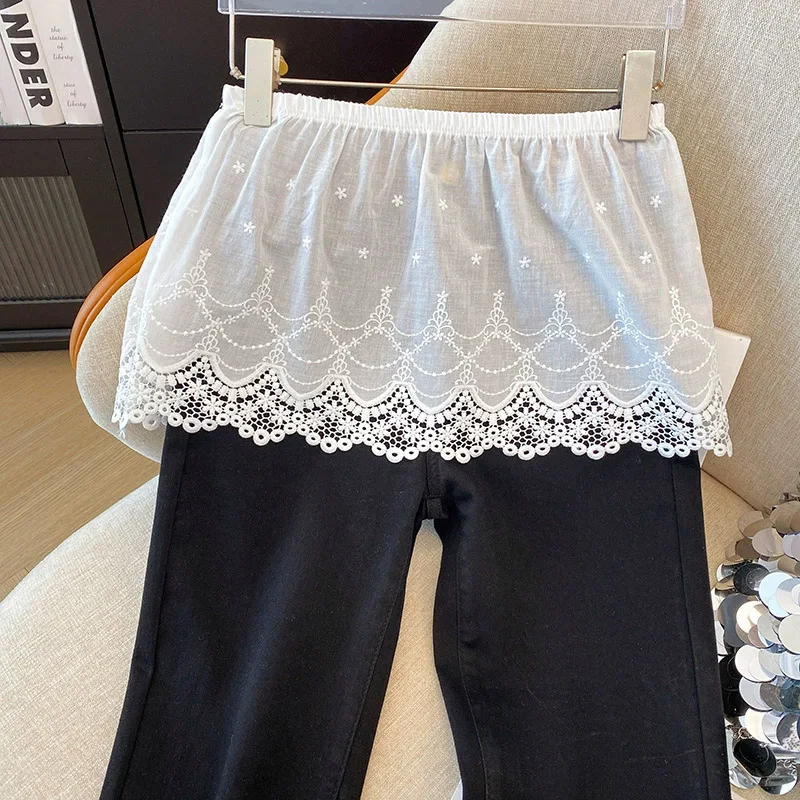 Fashion Exquisite White Lace Embroidery Stacked Lace Fart Curtain French A- Line Short Layered Skirt Bottom Skirt Elastic Waist