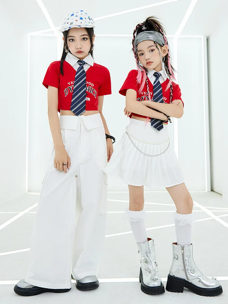 Kpop Girls Group Jazz Dance Hip Hop Kleidung T-Shirts Weiße Hosen Street Dance Anzug Breaking Catwalk Show Kostüme