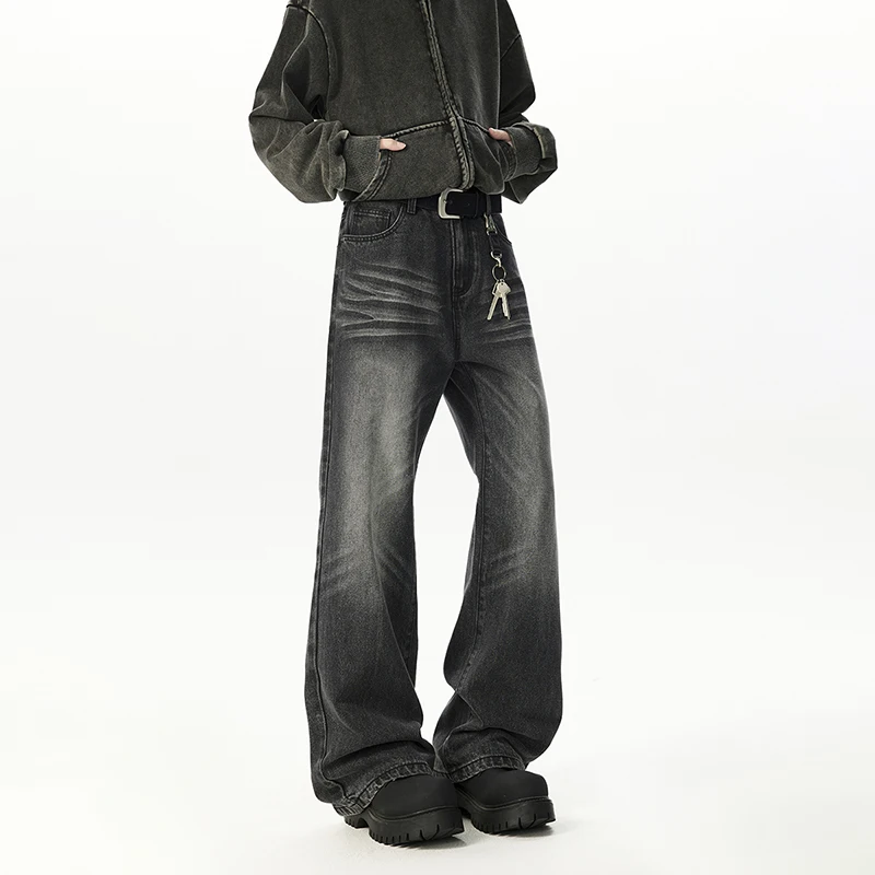 WTHT Mode 2025, Herbst männer Gradienten Gerade Lose Denim Hosen Vintage Casual Hochgewaschene Jeans Mit Breitem Bein Männlich 2A1506