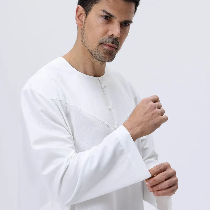 Saudi Arabic Thobe Jubba  Arabian Long Robe For Men Dubai White Robe Performance Muslim Dress Middle East Islamic Clothing