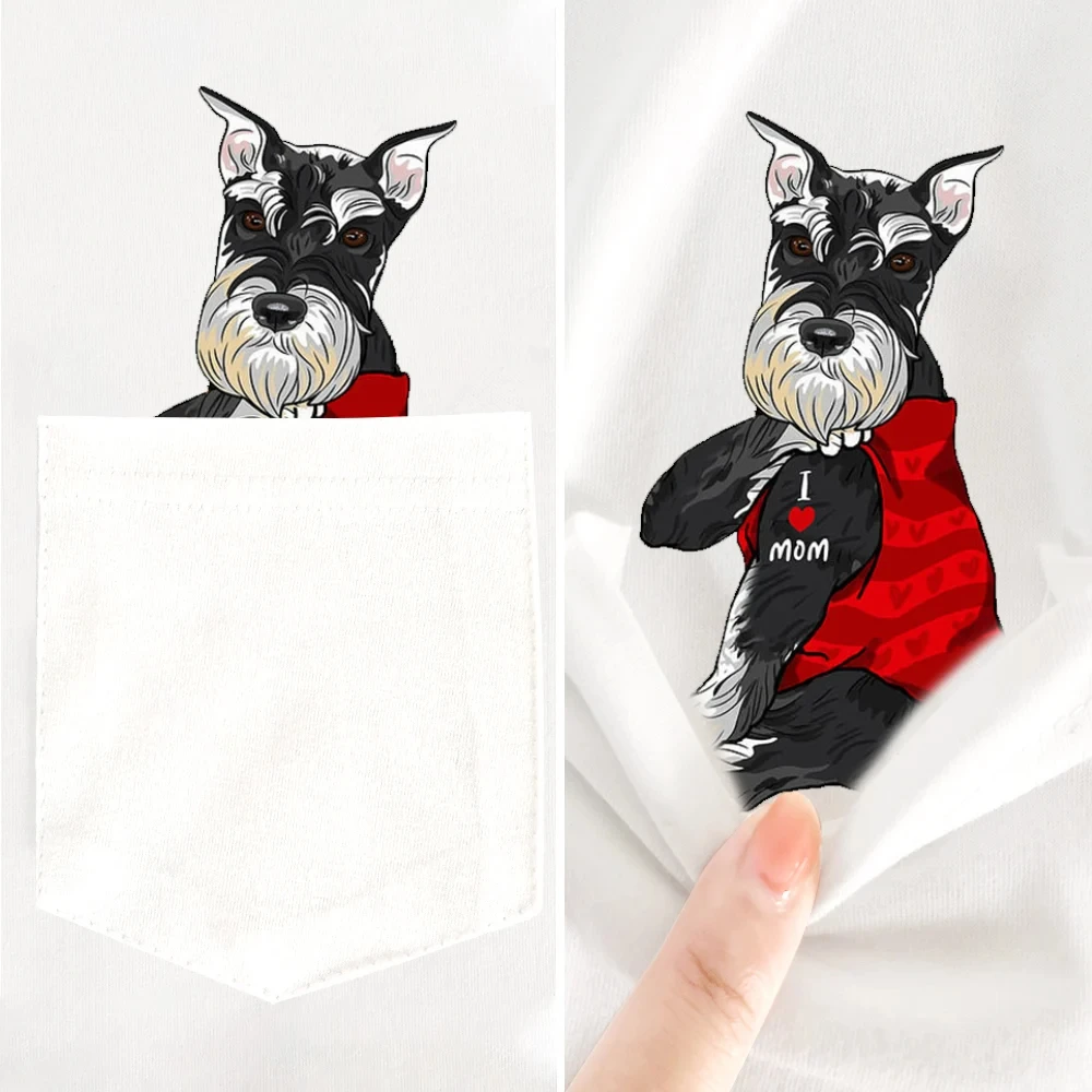 CLOOCL Schnauzer Cotton T-Shirts Cute Dogs Love Mom Printed Tees Summer Shirts Women Clothing Valentines Gifts Dropshipping