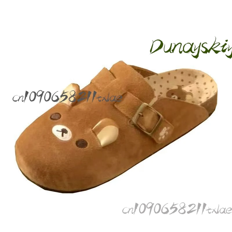 Y2k rilakkuma chinelos kawaii dos desenhos animados anime japão todo incluído camurça de vaca interior casa plana anti deslizamento respirável casal chinelos