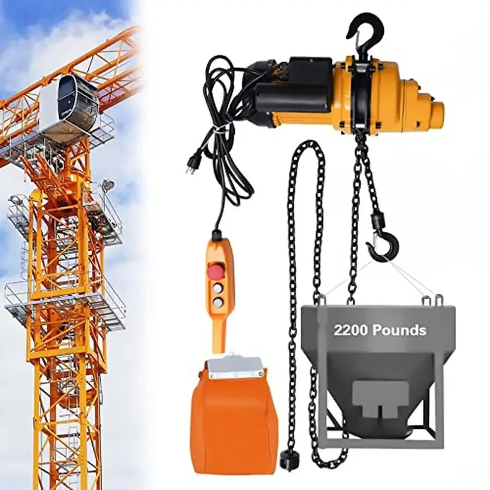 Electric Chain Hoist 2200 lbs Single Phase Overhead Crane Lifting System 13 FT Height 1500W Motor 1100 lbs Load Capacity Safety