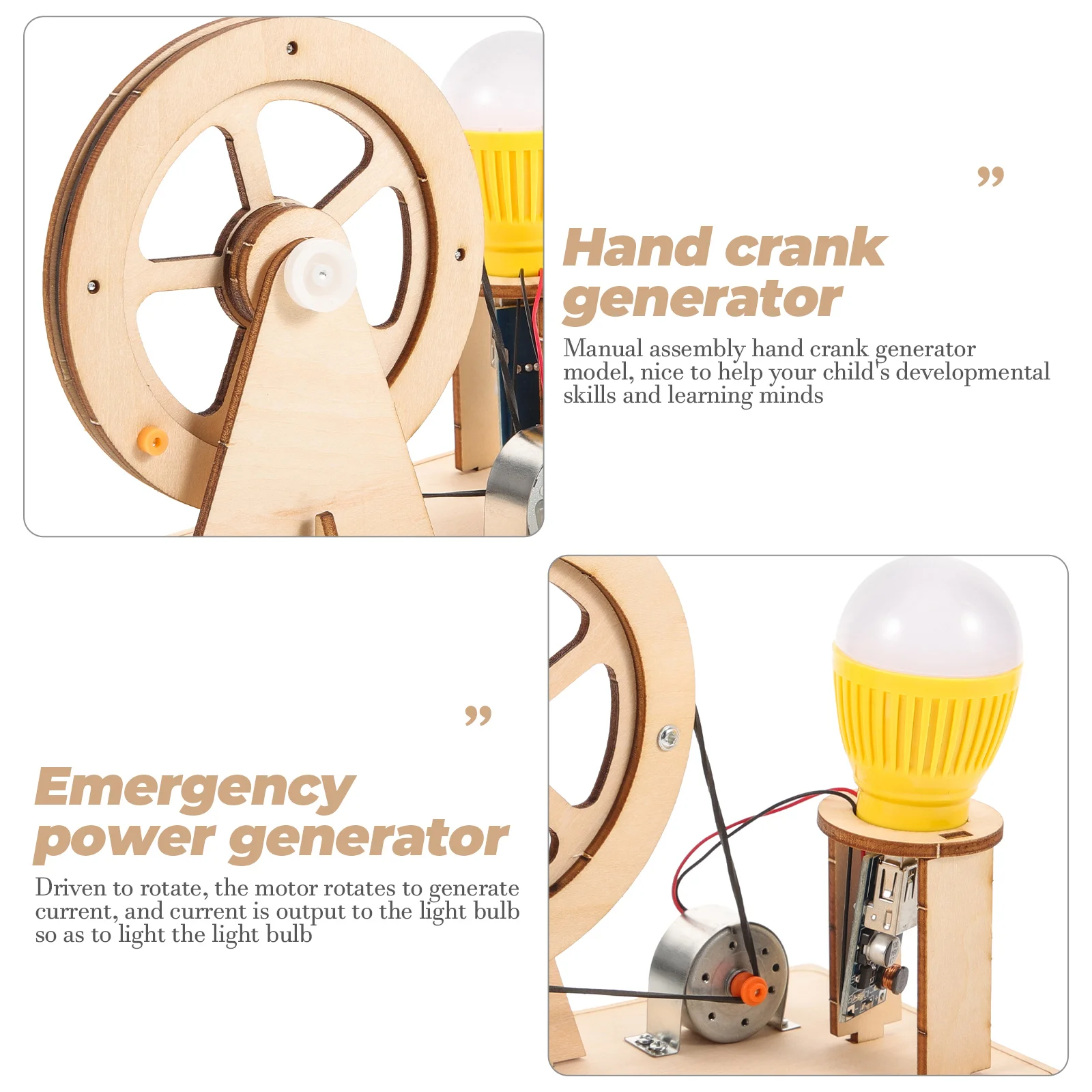 

1 set Hand Crank Generator Kit Diy Science Experiment Toy Wood Material Educational Physics Learning Child Fun Random Color