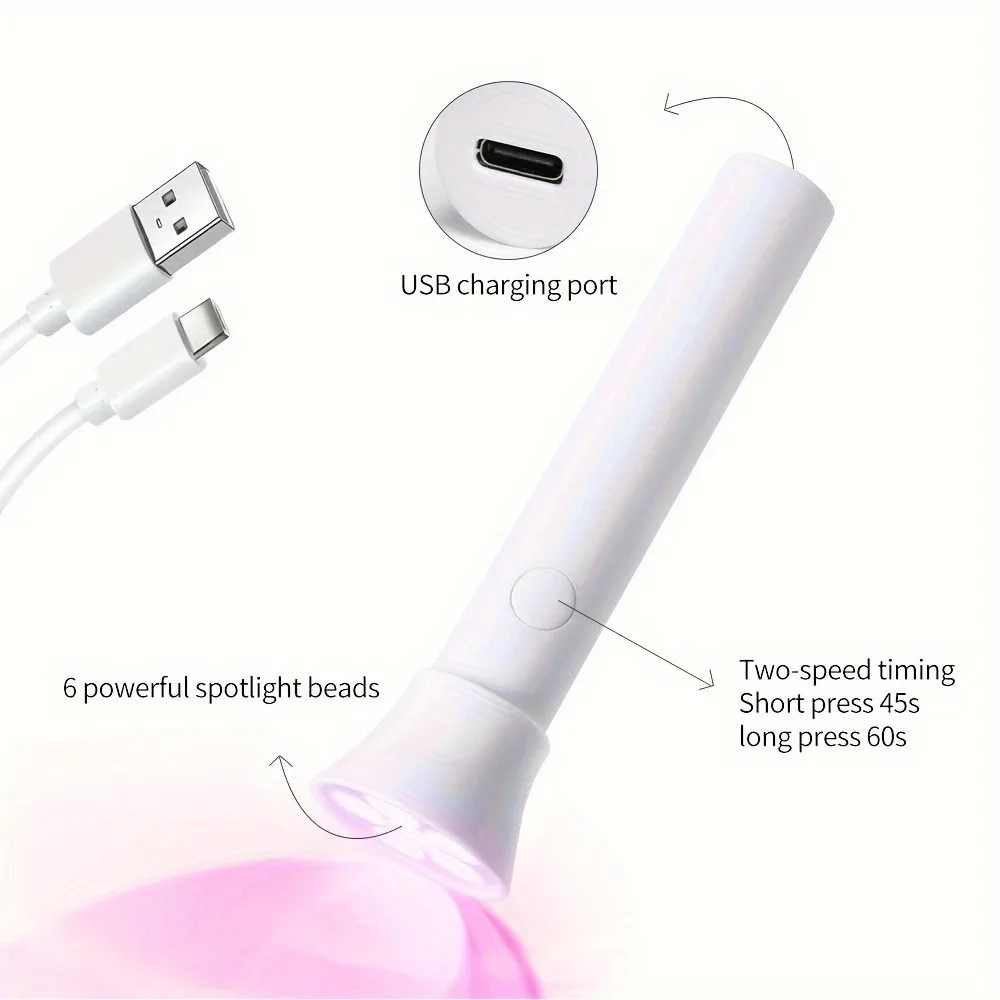 New Handheld White Portable 18w Mini Led Nail Lamp USB Type-C Resin Curing UV Light Manicure Small Nails Dryer Handheld UV Lamp
