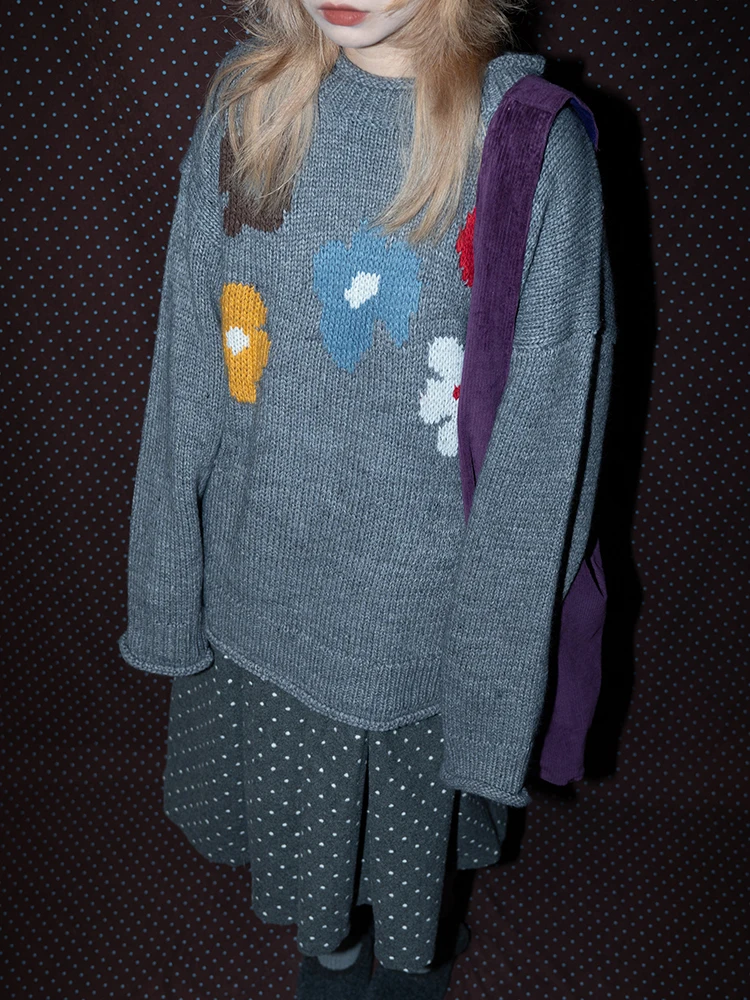 

Женский повседневный комфортный свитер-пуловер с цветочным узором, длинными рукавами, круглым вырезом, свободного кроя, осенне-зимний, в стиле ретро