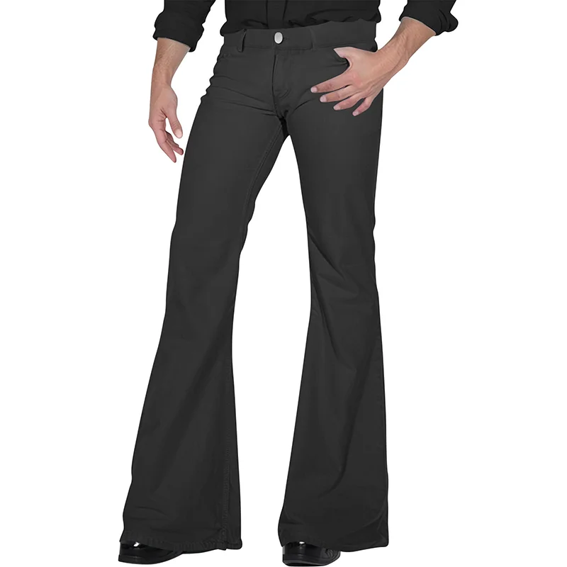 Hippie Style Slim Fit Elastic Flared Pants For Mens 2025 Spring Casual Solid Color Wide Leg Trousers Men Vintage Flared Trousers