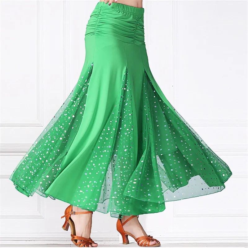 Ballroom dance dress women sequins half-length skirt high waist slim Square Flamenco Dance red color