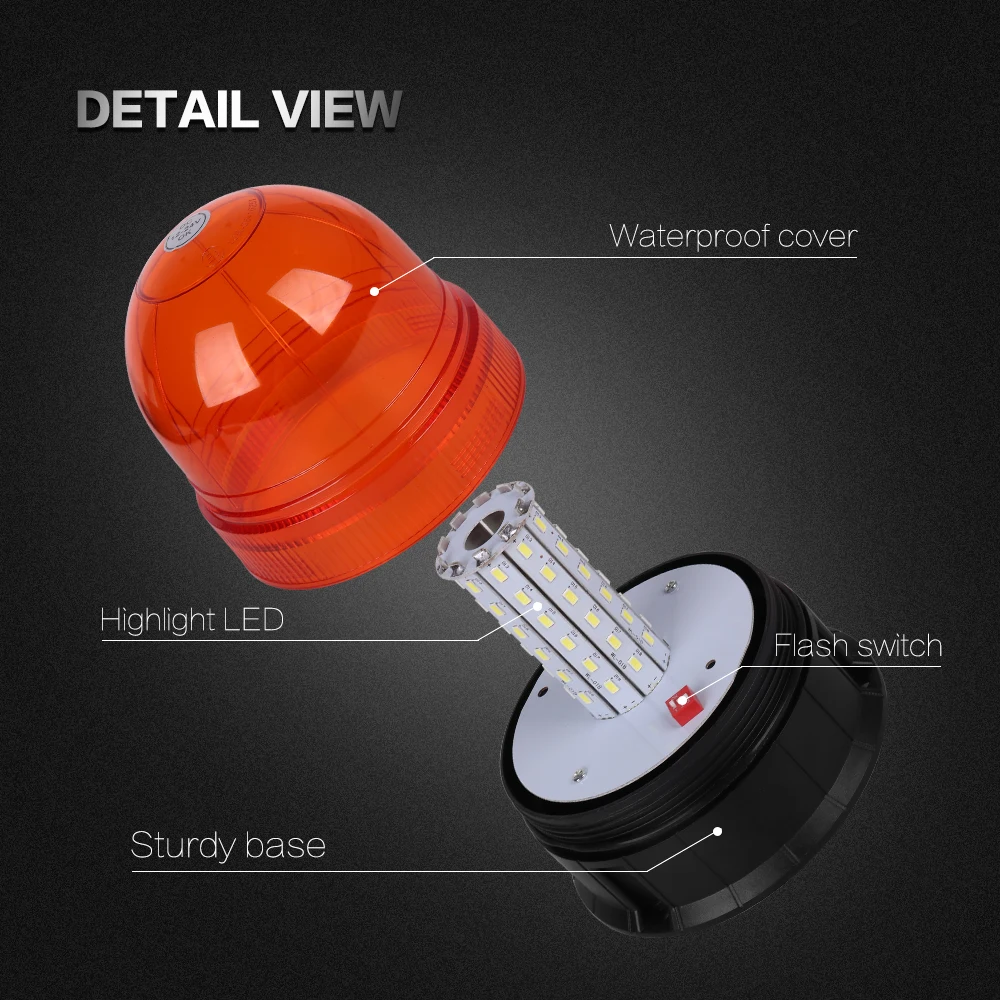 60LED Strobe Warning Roof Light Rotating Amber Flashing Light  for Vehicles Trucks Tractor Postal Car Emergency Safety Lamp