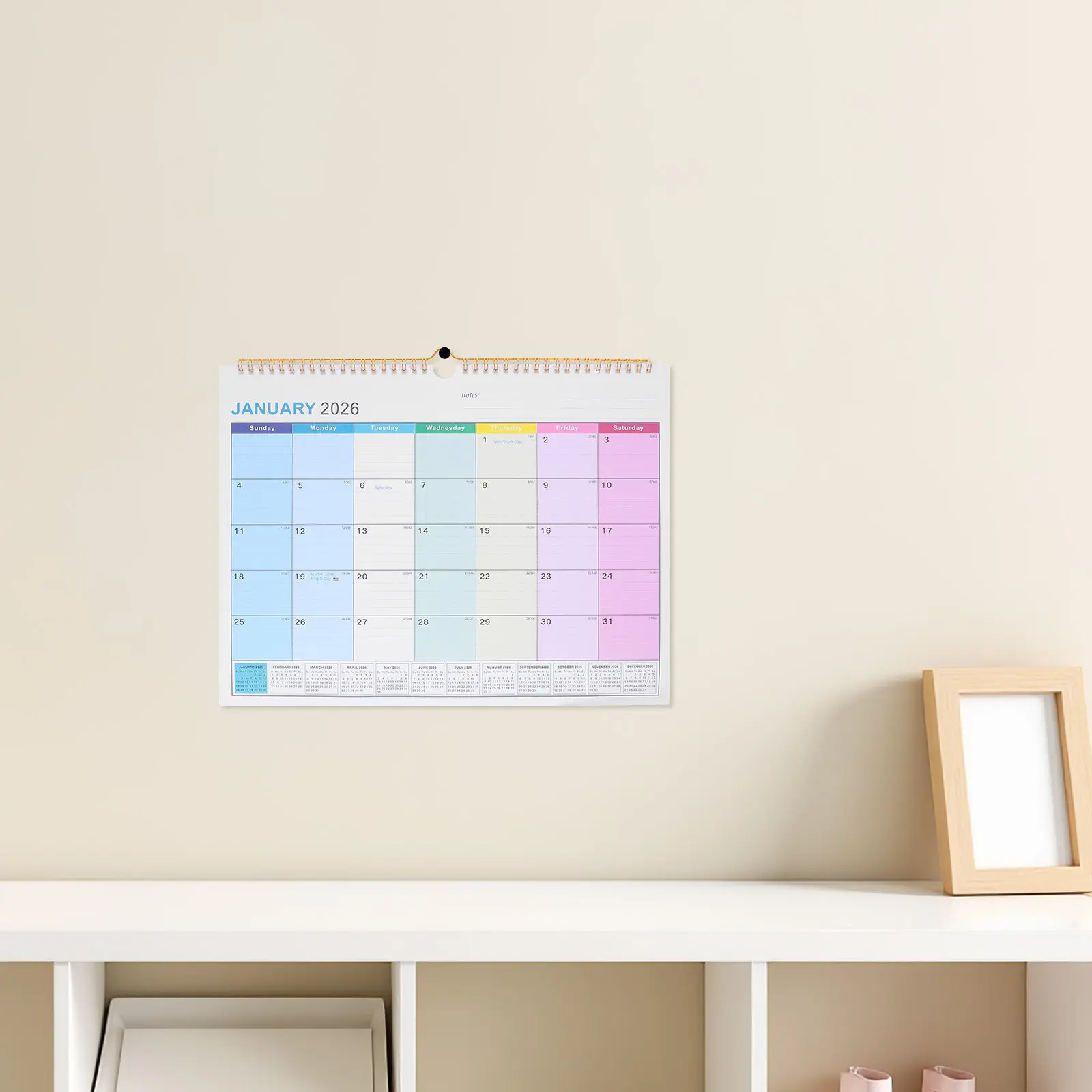 Wall Hanging Calendar 2026-2027 18 Months Elegant Vintage Design Spiral Binding Vibrant Printing Smooth Thick Paper Monthly