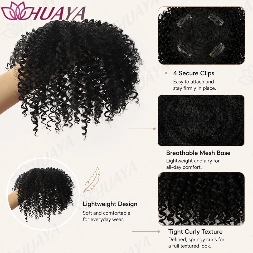 Synthetic Spiral Curly Hair Topper for Women Short Afro Kinky Curl Clip In Crown Wiglet Hairpiece Volume Extension