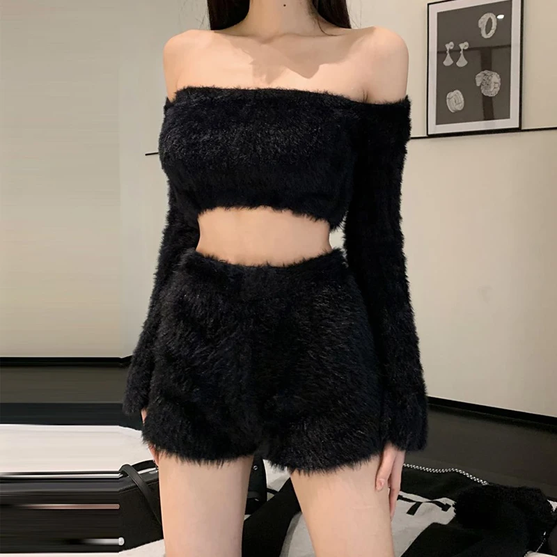 

Sexy Elastic Waist A-line Shorts Autumn Winter New Solid Knitting All-match Youth Hot Shorts Fashion Trend Y2K Women Clothing