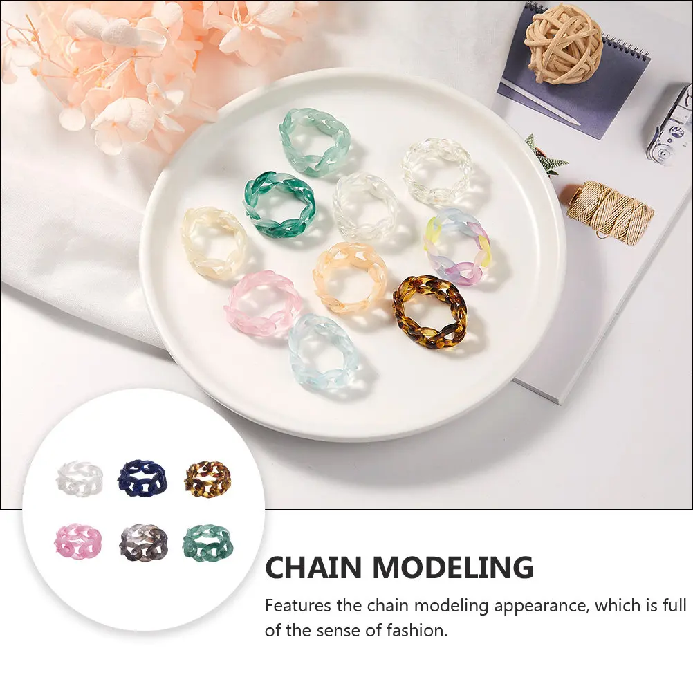 6Pcs Unique Resin Finger Rings Elegant Chain Design Jewelry Ideal for Party Gathering Gift Accessory Finger Ring