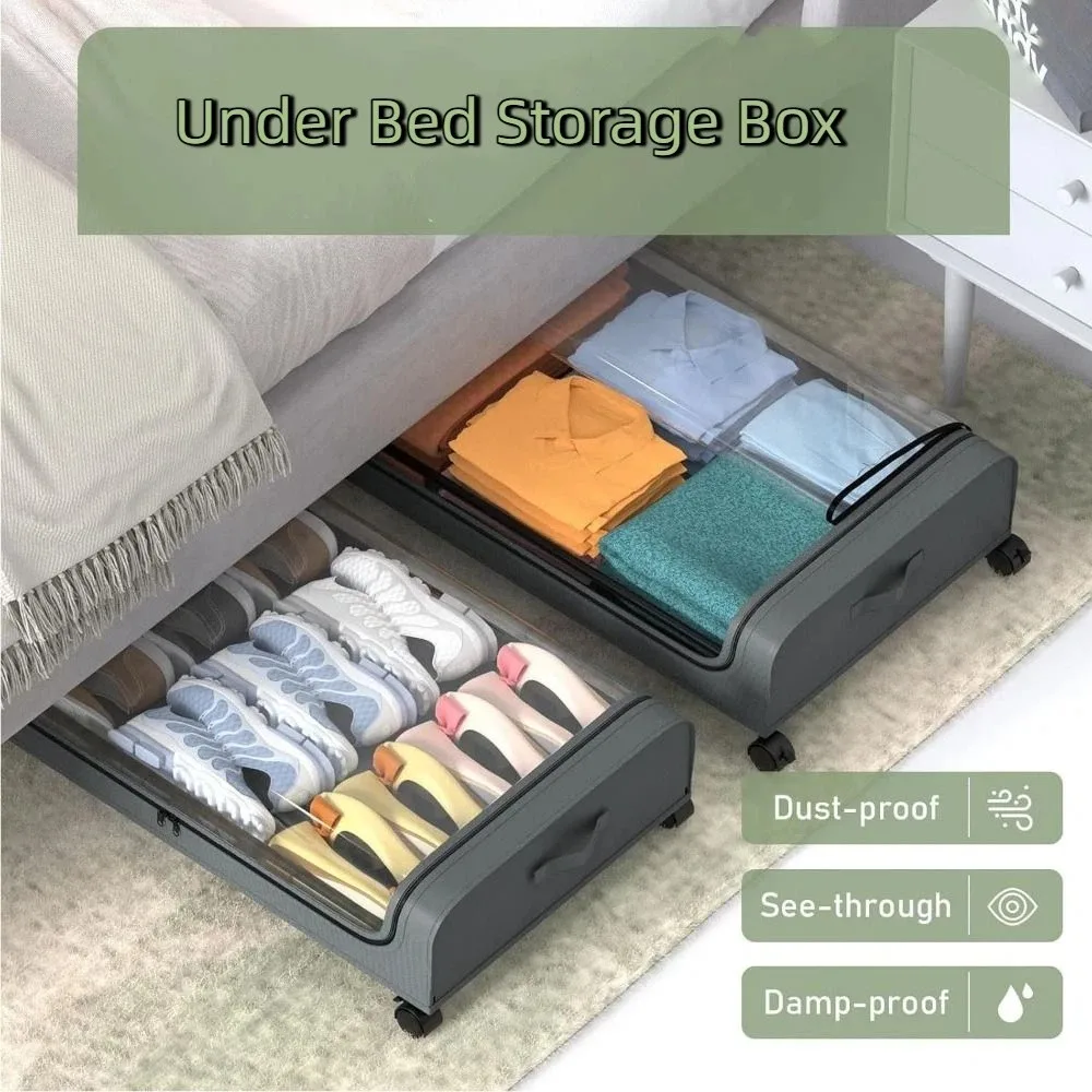 

Большая вместимость ​ ​ Коробка для хранения под кроватью, пылезащитная, изогнутая, для одеял и одежды, на колесиках, экономит место