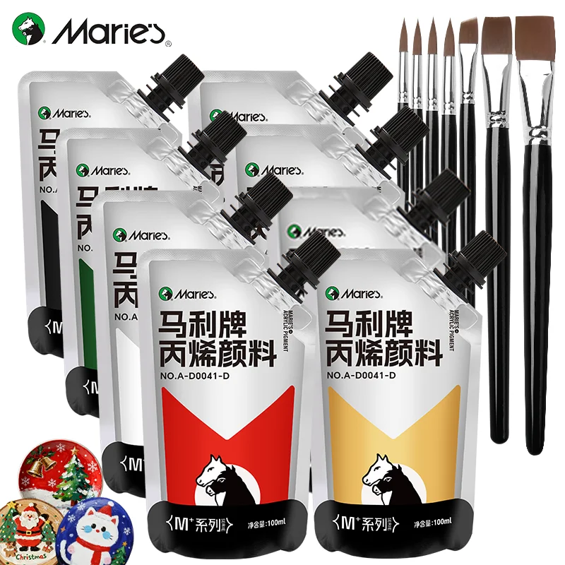 

Marie's Acrylic Paint Set Professional,8 Packs 100ml/3.38oz with 7 Brushes,for Canvas,Wood,Crafts,Christmas Gift for Adults,Kids