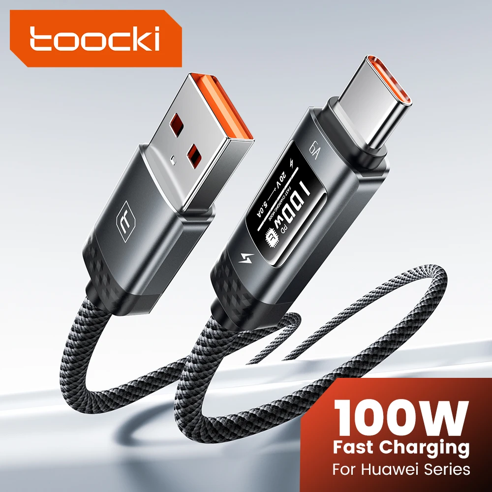 Toocki 100W USB A Cbale Fast Charging OLED Digital Display 6A USB To Type C Data Cord For iPhone 16 17 Huawei 70 Honor 80 Pro