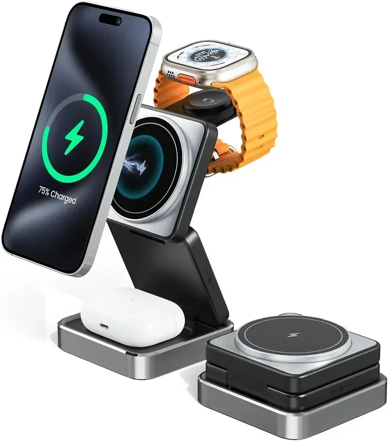 

3 in 1 Wireless Charger For iPhone 15W Station Compatible with Mag-Safe Charger Magnetic Foldable For iPhone Watch&AirPods