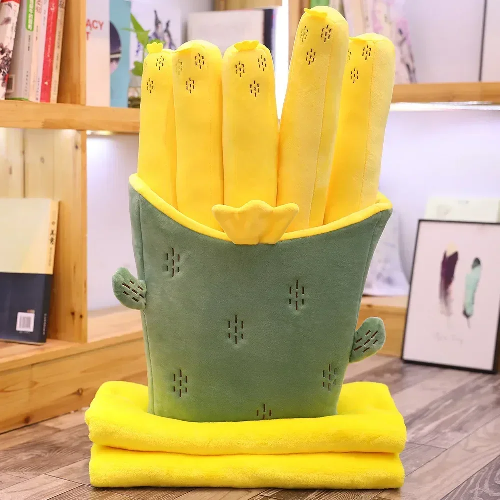 Boneca + cobertor criativo bonito dos desenhos animados frutas batatas fritas segurar travesseiro ar condicionado cobertor morango abacaxi brinquedo de pelúcia presente