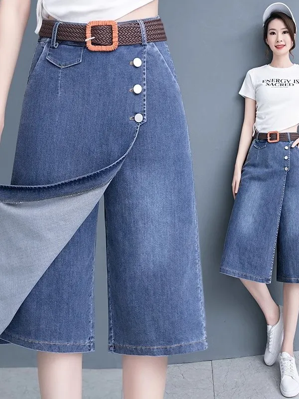Falda Vaquera de Pierna Ancha y Cintura Alta para Mujer, Estilo Veraniego, Nueva, ra, Hoada, Estilo Midi, para el Trabajo