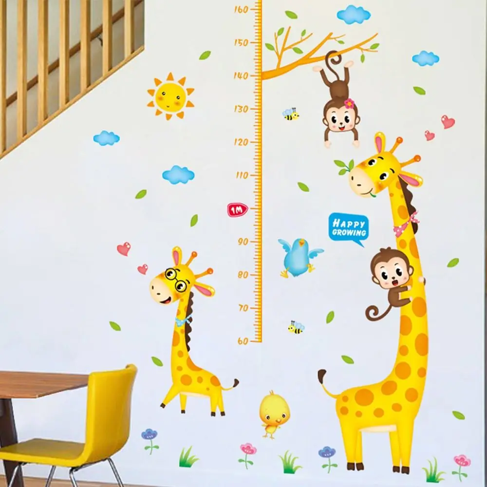 Cartoon Animals Lion Monkey Owl Elephant Height Measure Wall Sticker For Kids Rooms Growth Chart Nursery Room Decor Wall Art