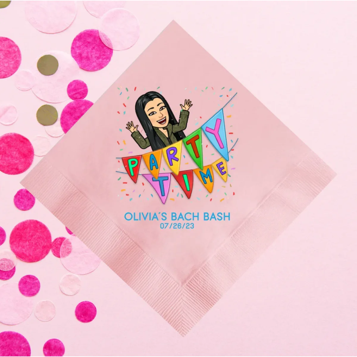

Custom Your Bitmoji Picture Bride Shower Personalized Napkins, Full Color Printed Bridal Party Napkins, Bach Bash Napkins, Bitmo