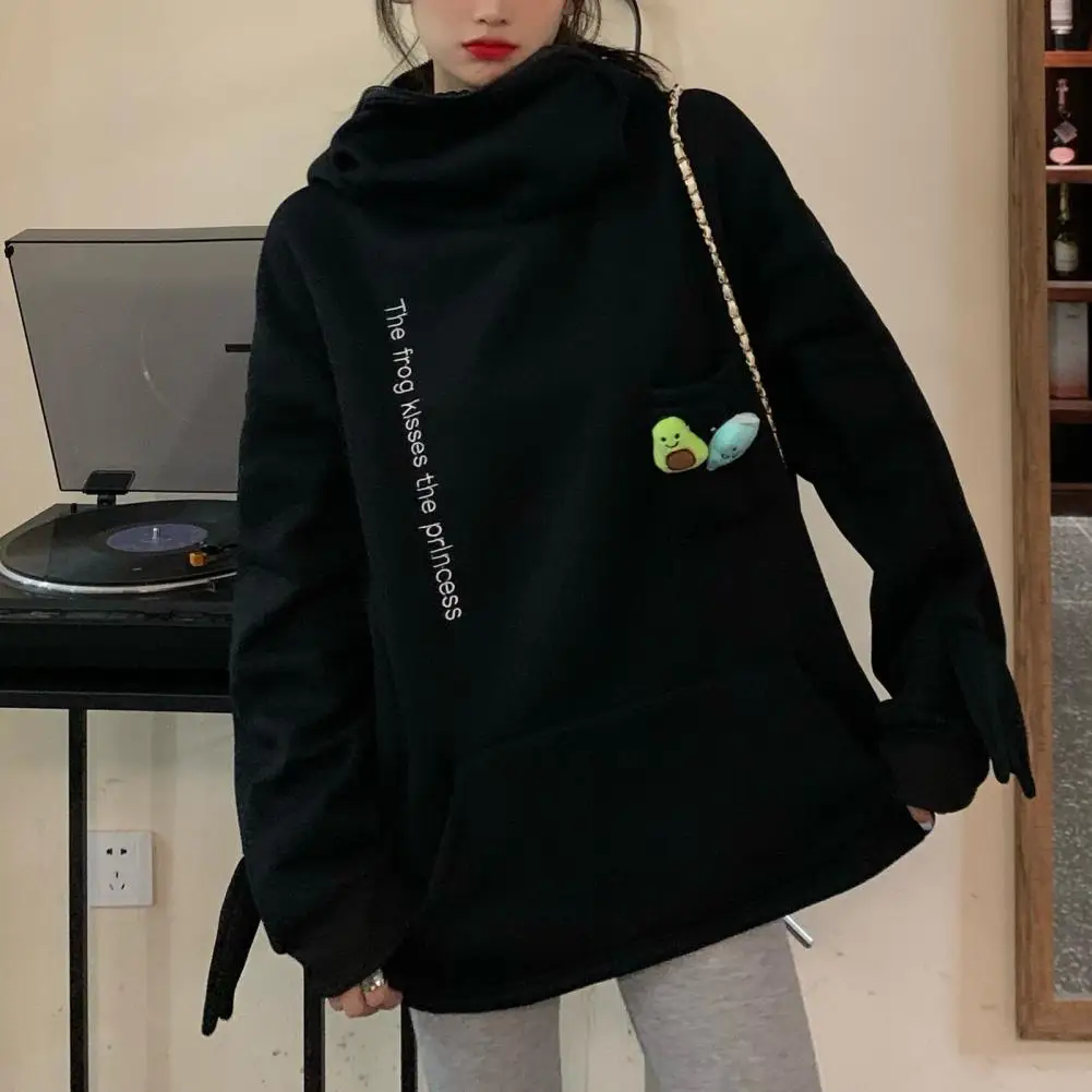 

Cartoon Women Sweatshirt Frog Shape Hooded Women Zipper Plush Hoodie Korean Style Plush Sweatshirt Large Pocket Casual Hoodies