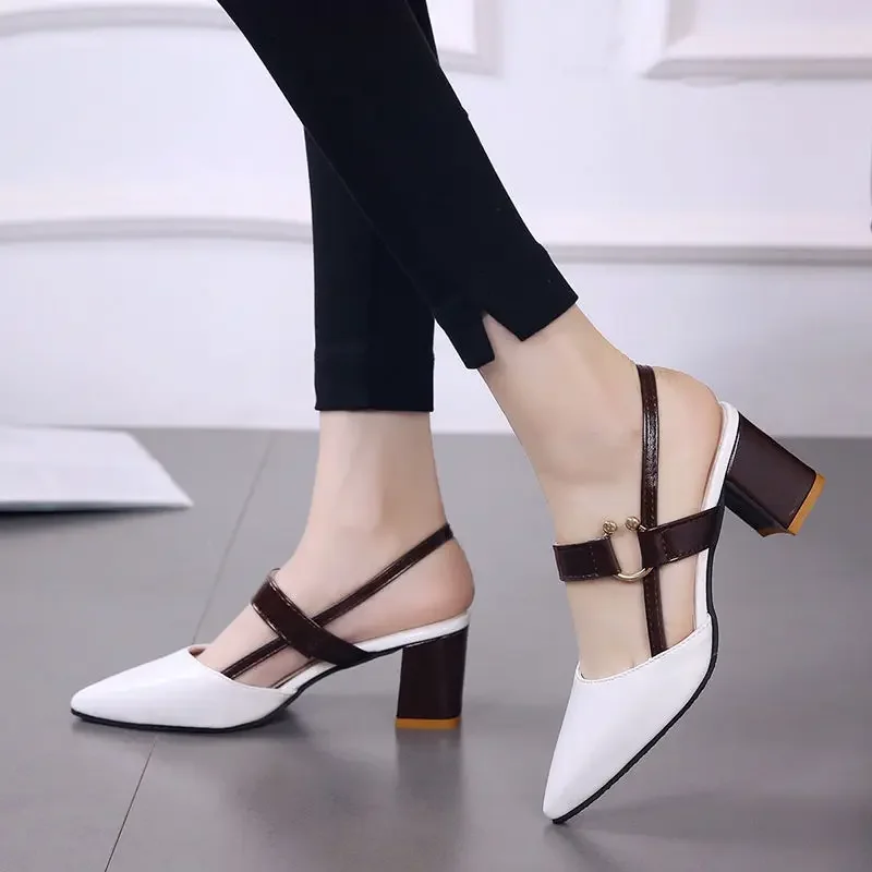 Zapatos de mujer tendencia 2024, zapatos de cuero genuino, tacones de bloque de tacón medio, sandalias gruesas de diseñador de lujo con espejo,