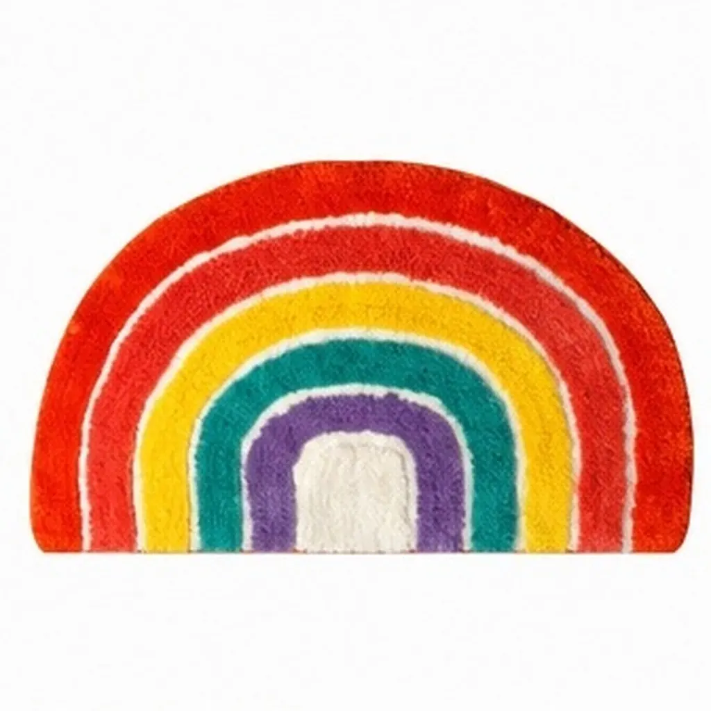 Rainbow Bathroom Mat Semicircle Non Slip Soft Warm Floor Rug for Living Room Hallway Home Decor