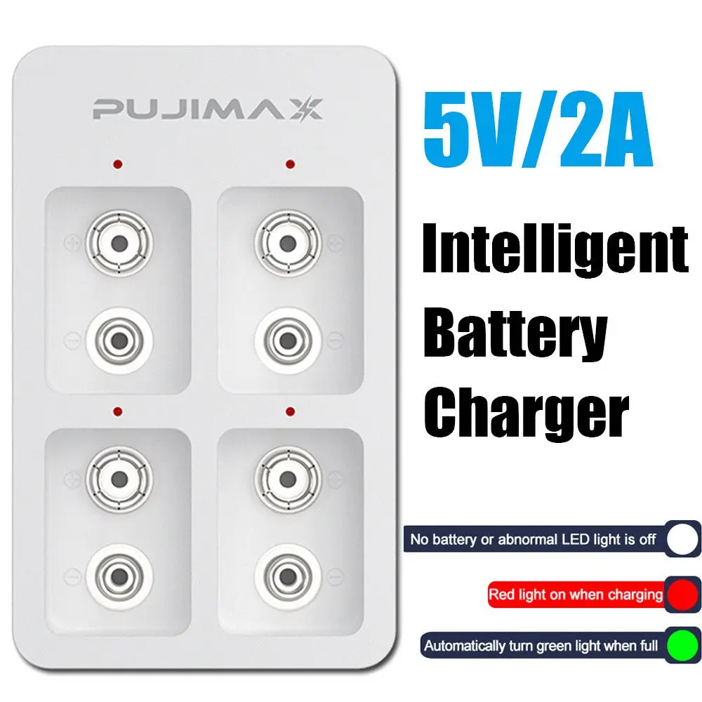 Adaptateur de station de charge rapide à 2 emplacements, chargeur de batterie Intelligent pour Batteries rechargeables au Lithium 9V 6F22 Ni-MH/ni-cd/Li-ion